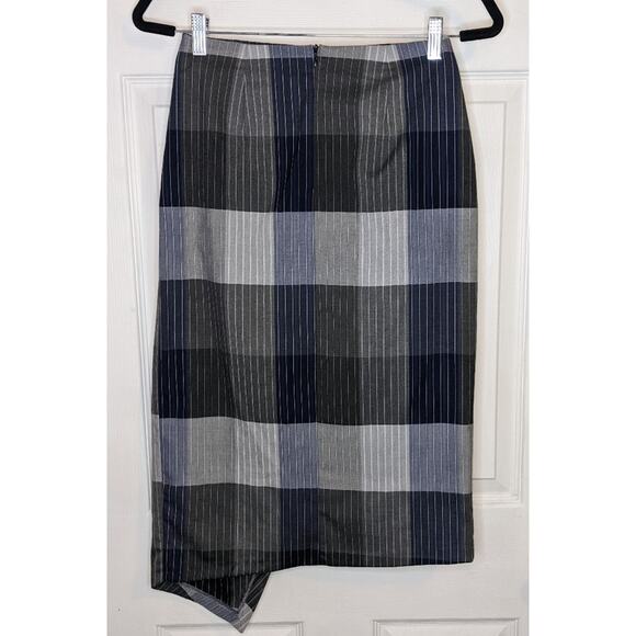 Zara Trafaluc Grey & Blue Plaid Asymmetrical Side Tie Dark Academia Skirt XS - Picture 11 of 13